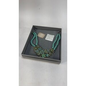 Heidi Daus Flower Show Style Turquoise Bead Blue Green Crystal Bib Necklace HSN